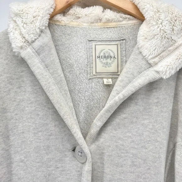 Merona Fleece Hoodie Heather Grey Womens Size XL Cozy Warm Sherpa Lined Hood NWT - Picture 2 of 16